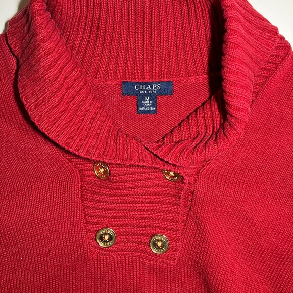 Chaps Red Shawl Collar Sweater Women's Medium | Preppy | Nautical | Classic - Picture 4 of 7